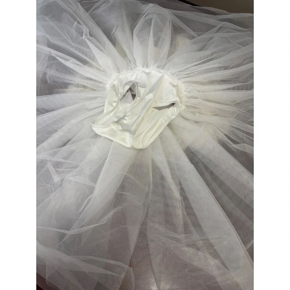 Weissman Kids Dance Costume Dress L White Gold Sequin Ballet Tutu Fairy Princess
